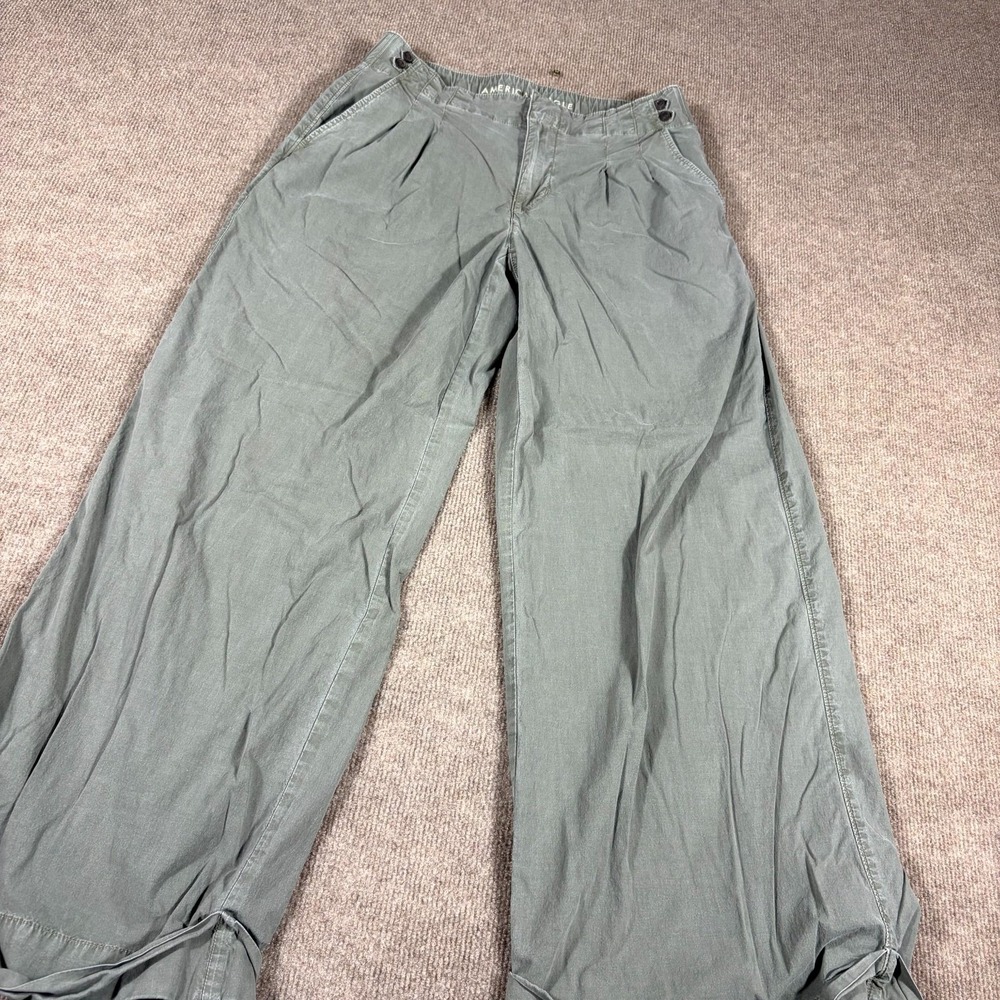 American Eagle Outfitters Wide Leg Pants Womens 2 Olive Green Cotton Stretch
